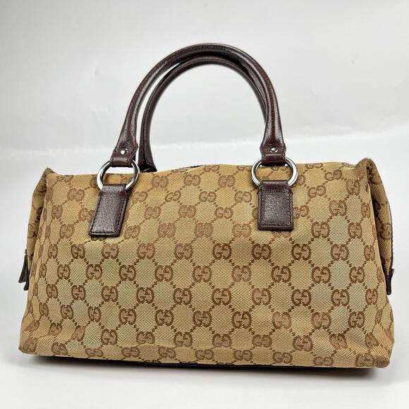 Gucci Handbags - GUCCI GG Canvas Boston Bag Handbag Brown Leather